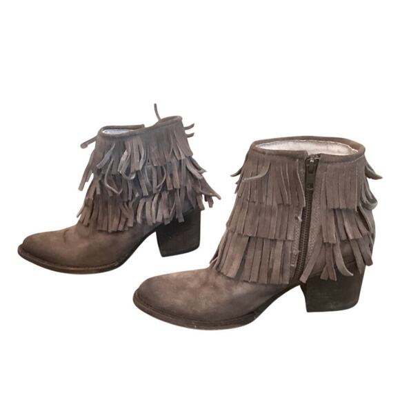 Freebird by Steven Belle Suede Double Buckle Fringe Ankle Heeled Booties US 8 - Picture 8 of 13